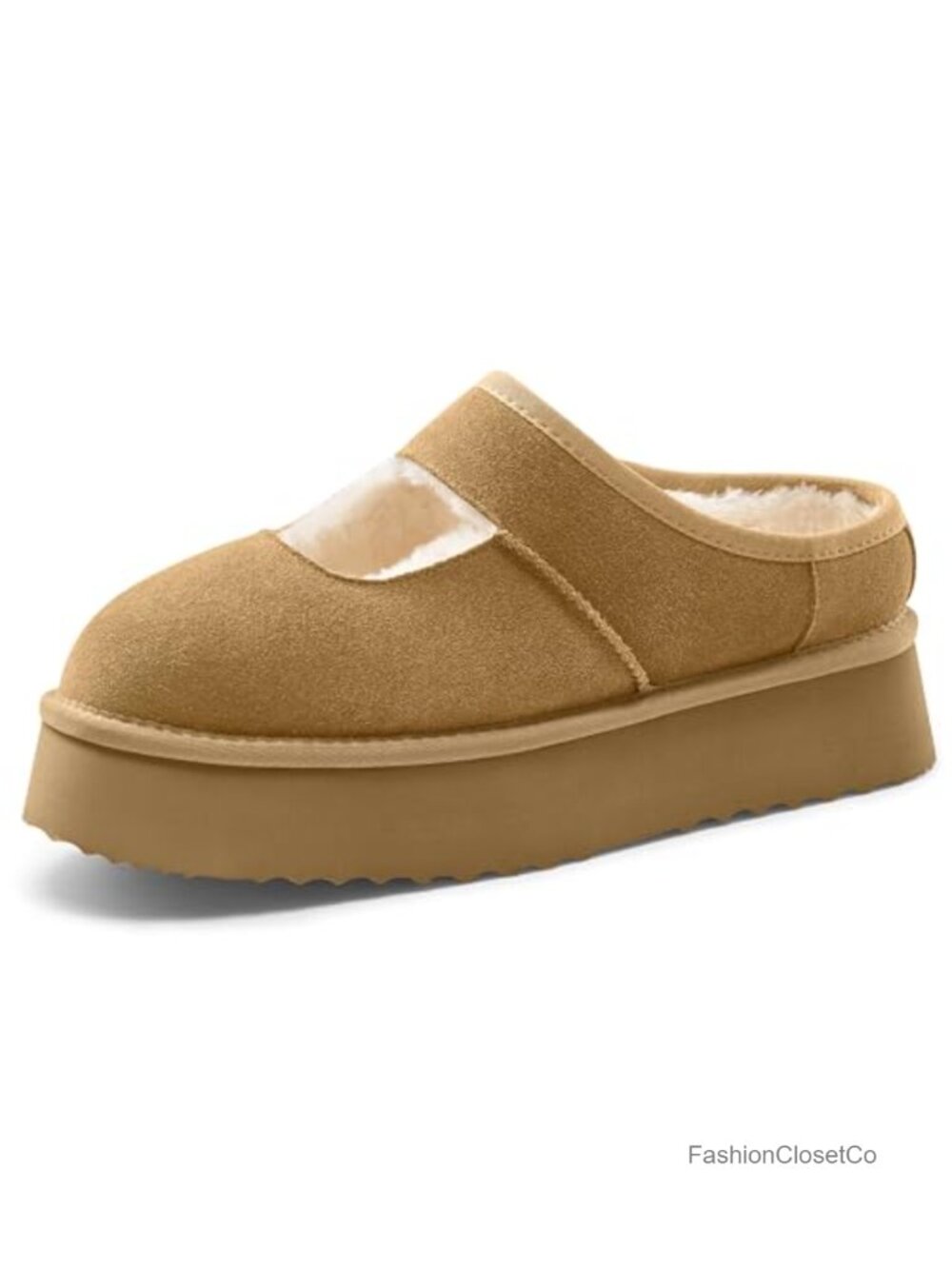 Women's Platform Slippers Faux Fur Lined Mary Jane House Shoes Warm
